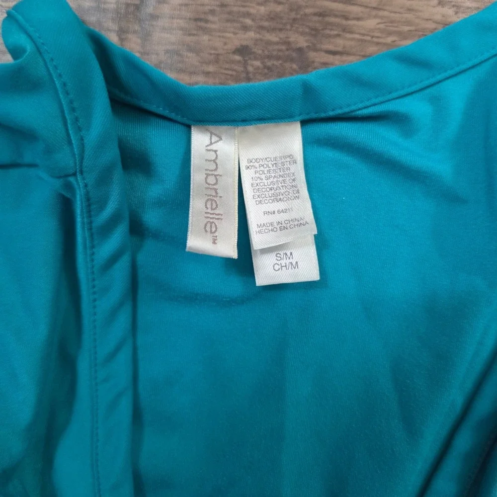 AMBRIELLE Pajama Set Women M/L Teal Floral Robe Top Pants 3pc Loungewear